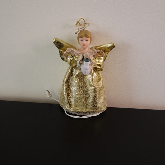 Vintage Porcelain Gold Angel Holding Light Christmas tree topper or ornament 🎄 - Picture 5 of 6